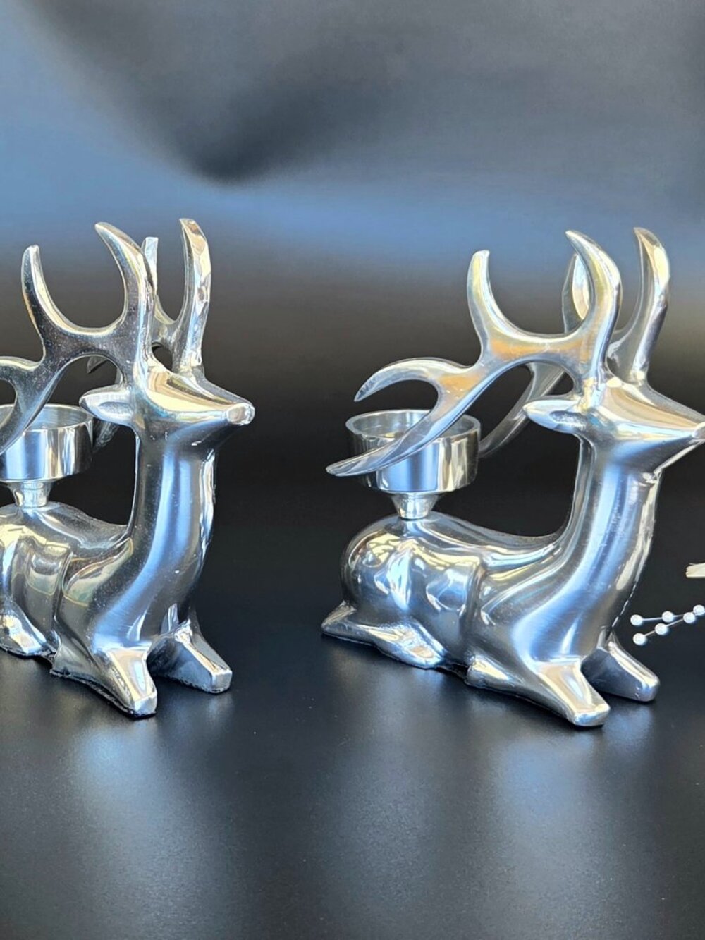 Vintage Pottery Barn Silver Metal Reindeer Votive Candle Holders – Set of 2
